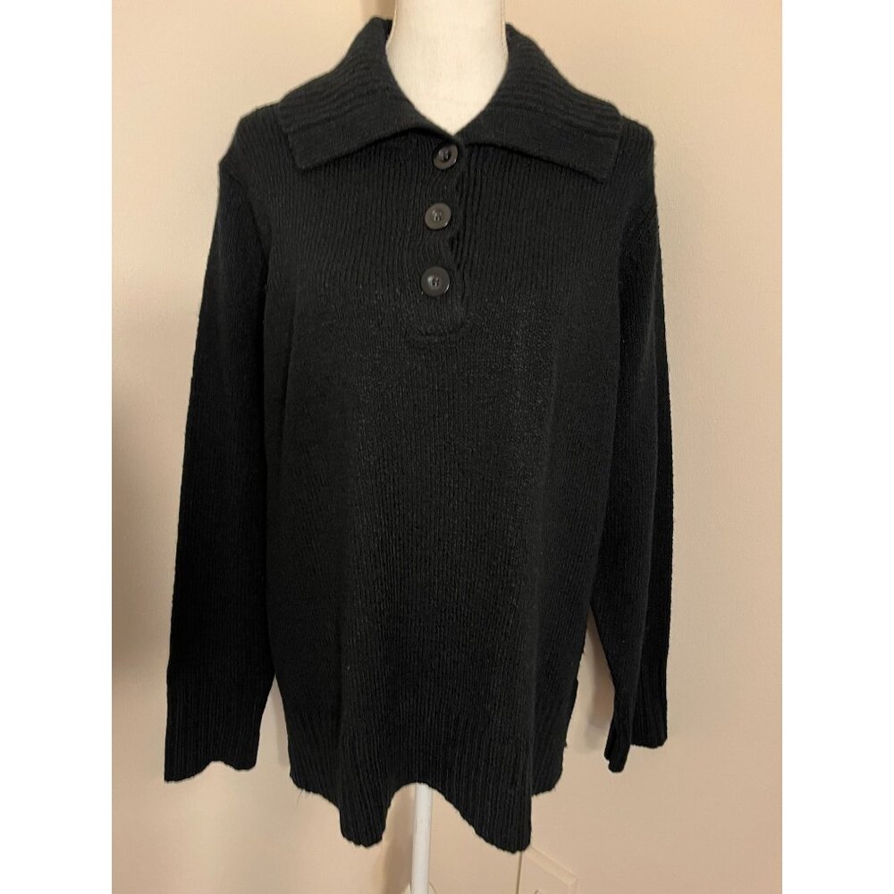Carolyn Taylor Womens Black Ribbed Button Sweater Sz 2X Plus Comfort Wide Collar